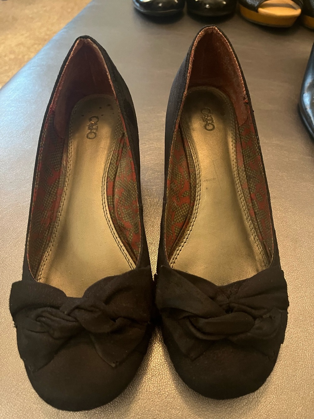 ASOS Black Bow Round-Toe Suede-Style Ballet Flats